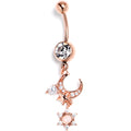 BodyCandy Clear CZ Gem Rose Gold Tone Moon Star Dangle Belly Ring — main product shot