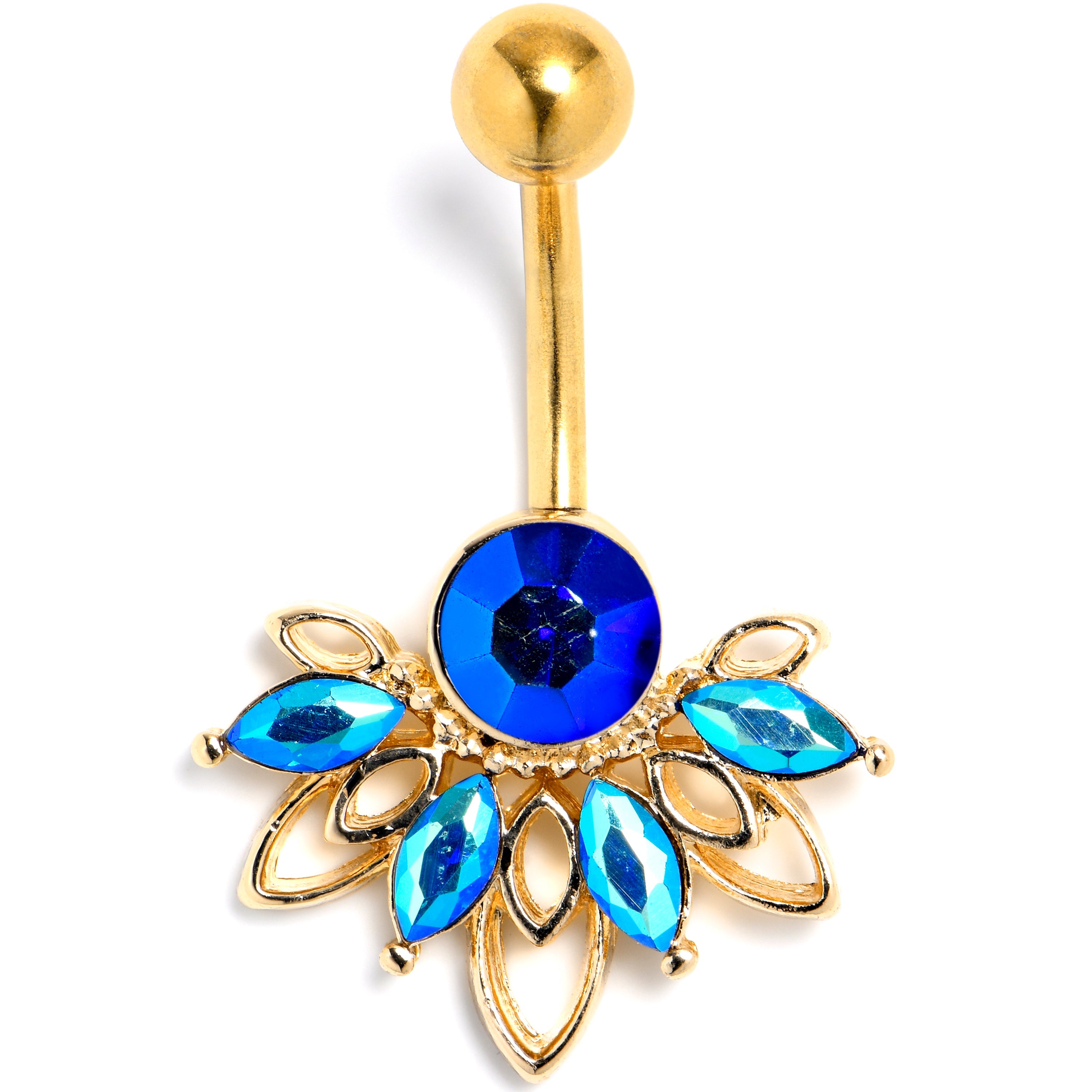 BodyCandy Blue Gem Gold Tone Filigree Tiara Belly Ring — main product shot