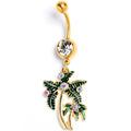 BodyCandy Clear Aurora Gem Gold Tone Palm Tree Glam Dangle Belly Ring — main product shot