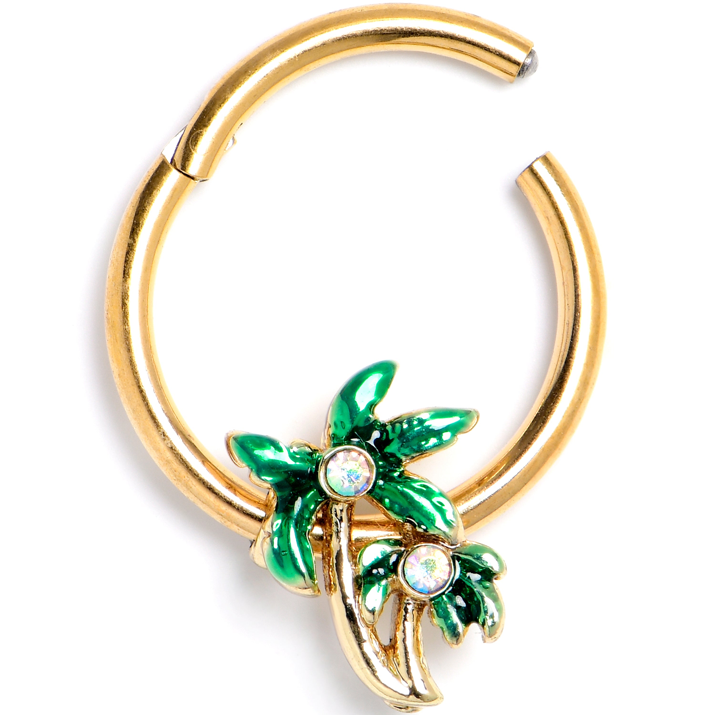 BodyCandy 16G 3/8 Aurora Gem Gold Tone Palm Tree Glam Hinged Segment Ring — main product shot