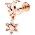 BodyCandy 16G 1/4 Clear CZ Gem Rose Gold Tone Moon Star Dangle Labret — main product shot
