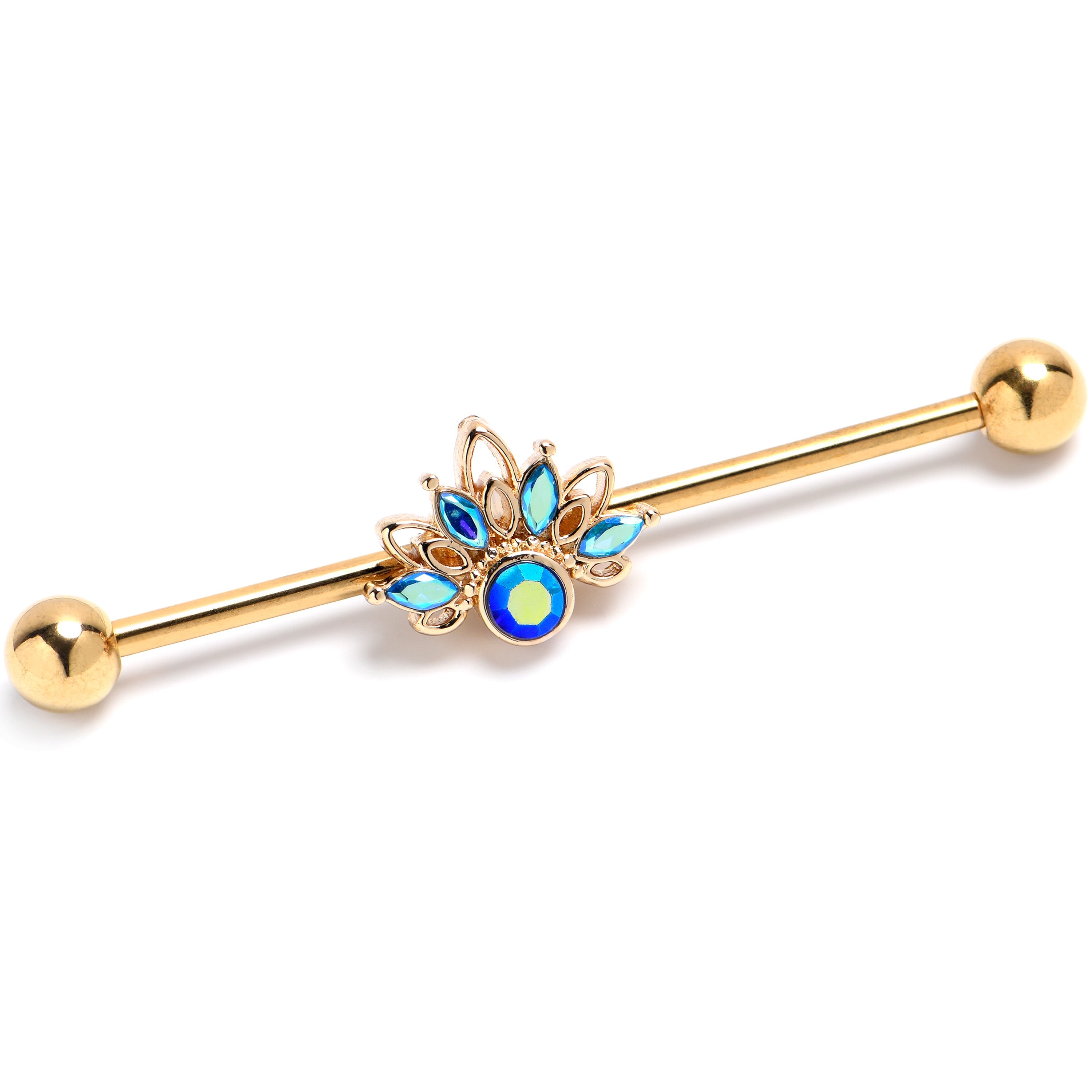 BodyCandy 14G Blue Gem Gold Tone Filigree Tiara Industrial Barbell 38mm — main product shot