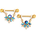 BodyCandy 14G 9/16 Blue Gem Gold Tone Filigree Tiara Dangle Nipple Ring Set — main product shot