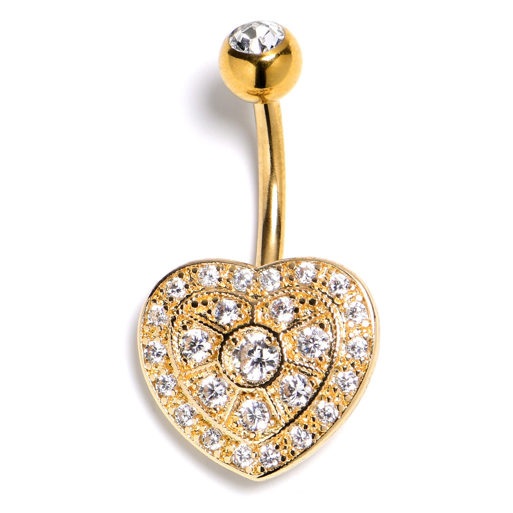 BodyCandy Clear Gem Gold Tone Ultra Luxe Heart Belly Ring — main product shot