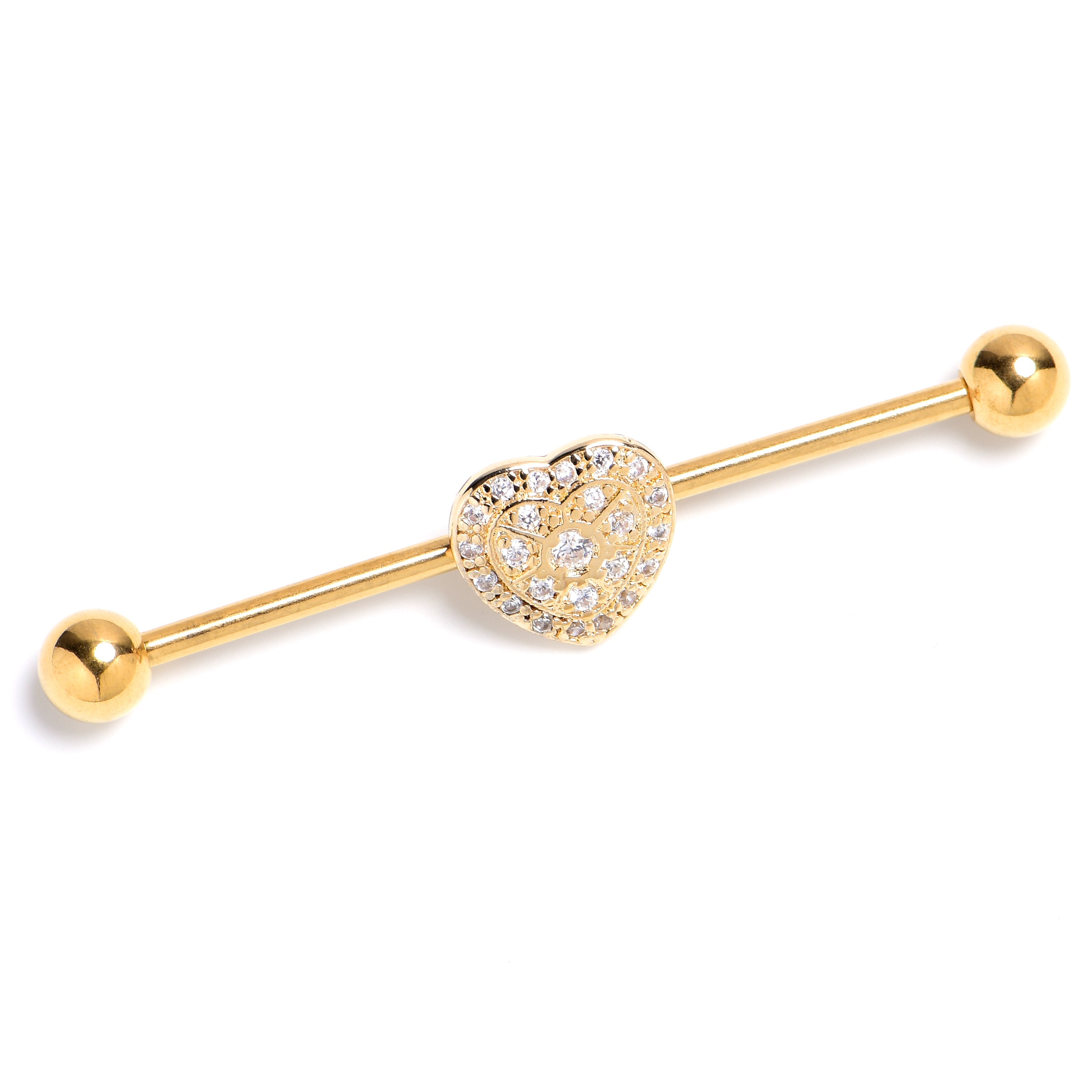 BodyCandy 14G Clear Gem Gold Tone Ultra Luxe Heart Industrial Barbell 38mm — main product shot