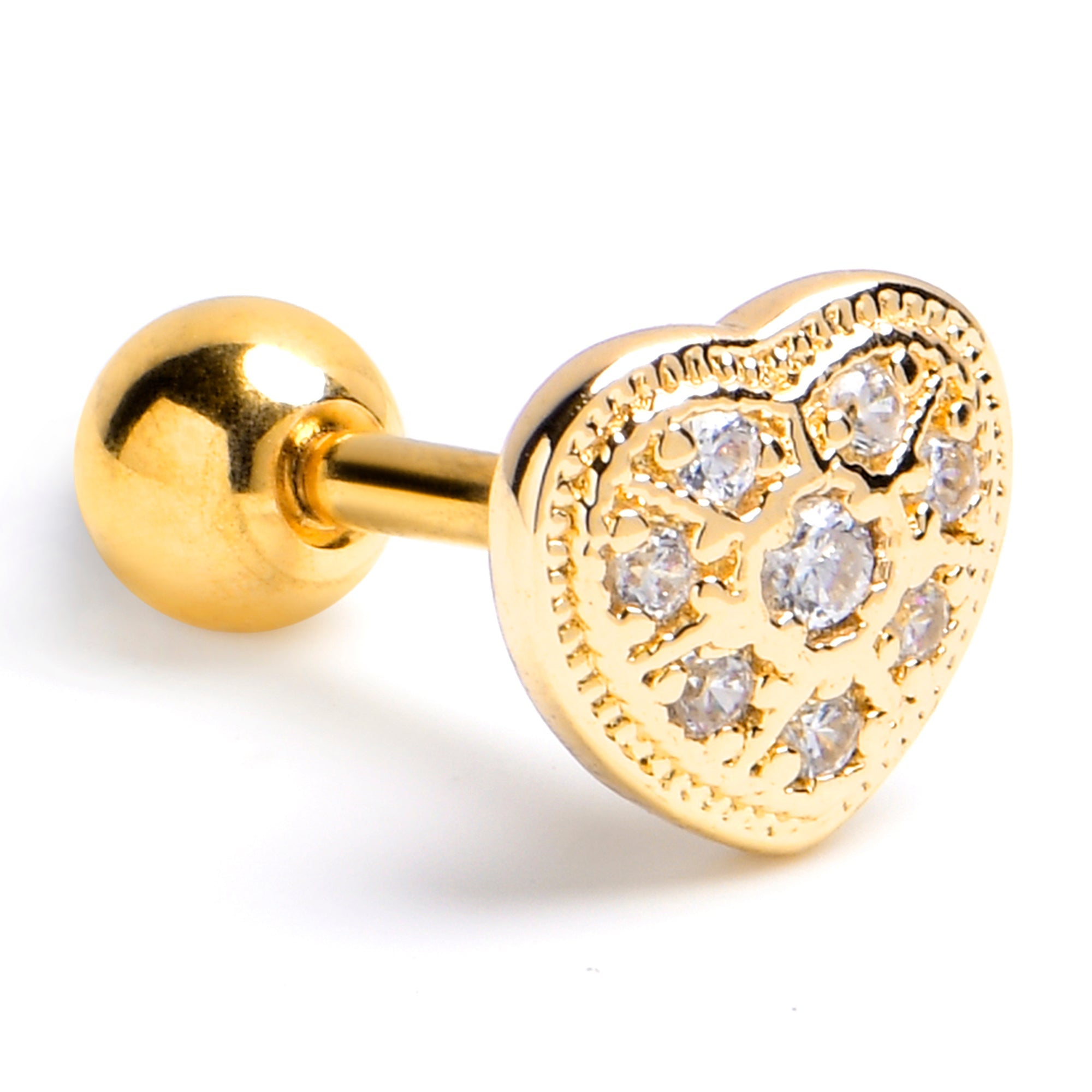 BodyCandy 16G 1/4 Clear CZ Gem Gold Tone Ultra Luxe Heart Cartilage Earring — main product shot