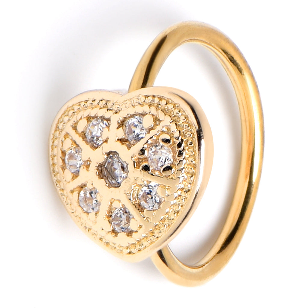 BodyCandy 20G 5/16 Clear Gem Gold Tone Ultra Luxe Heart Nose Hoop — alternative angle