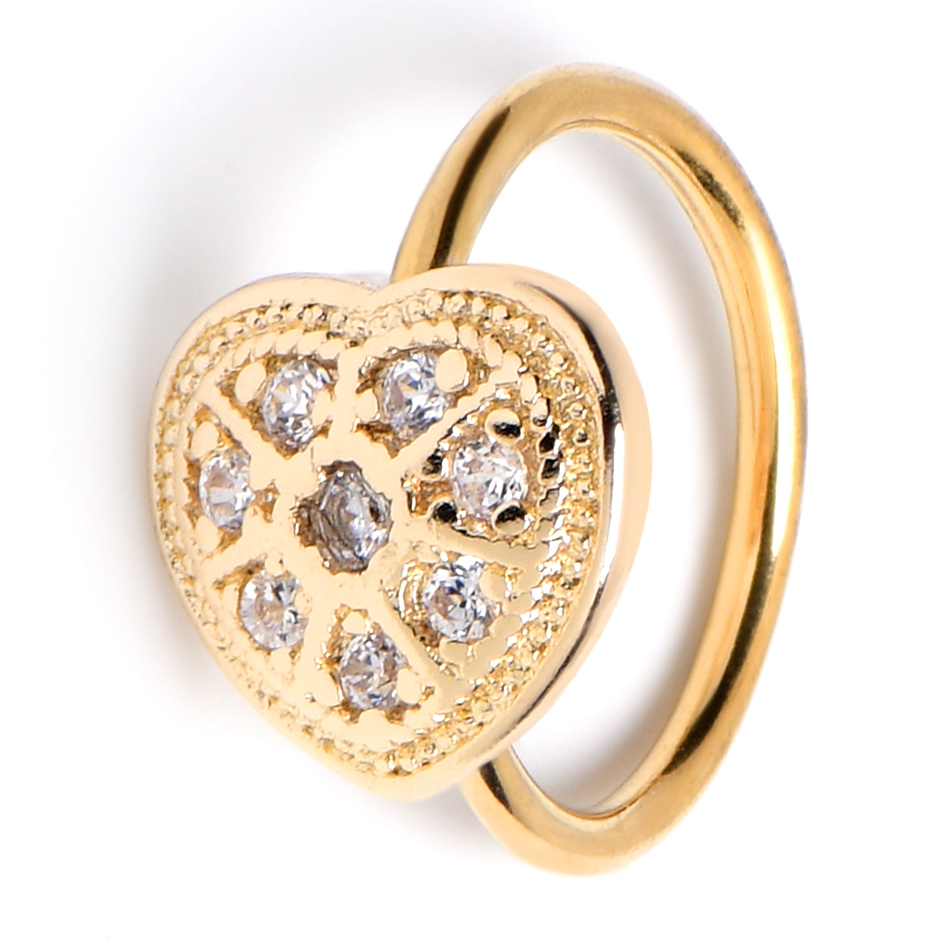 BodyCandy 20G 5/16 Clear Gem Gold Tone Ultra Luxe Heart Nose Hoop — alternative angle