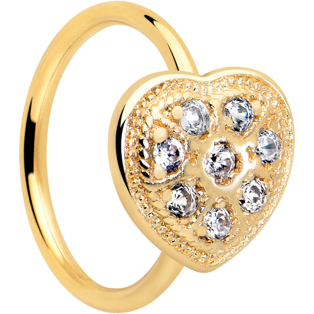 BodyCandy 20G 5/16 Clear Gem Gold Tone Ultra Luxe Heart Nose Hoop — main product shot