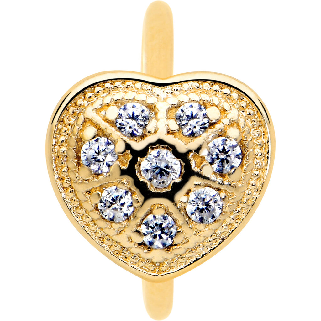 BodyCandy 20G 5/16 Clear Gem Gold Tone Ultra Luxe Heart Nose Hoop — lifestyle context