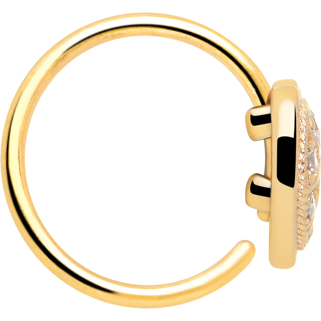 BodyCandy 20G 5/16 Clear Gem Gold Tone Ultra Luxe Heart Nose Hoop — side view