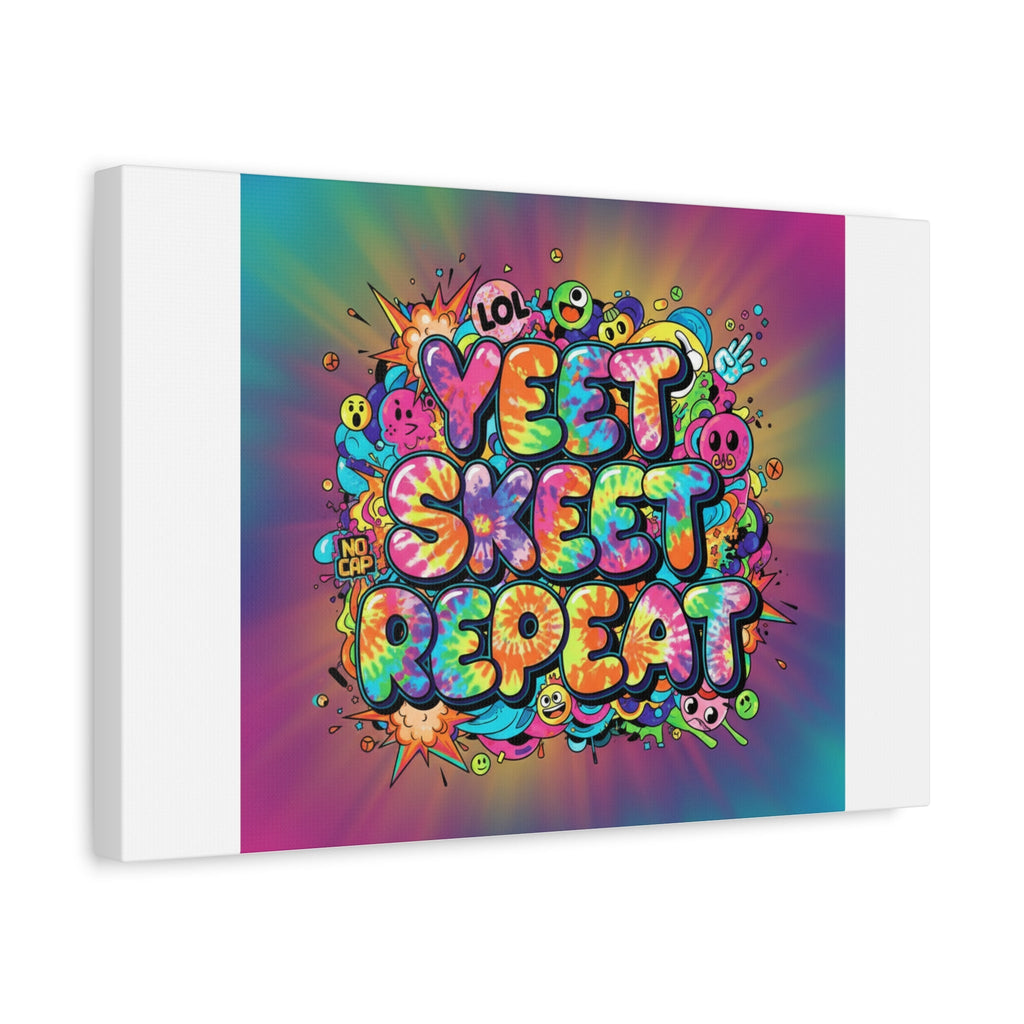 Yeet Skeet Repeat Canvas | Slogan & Glitch Graphic, Meme Phrase Wall Art