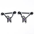 BodyCandy 14G 9/16 Purple Gem Black Goth Scorpion Dangle Nipple Ring Set — main product shot