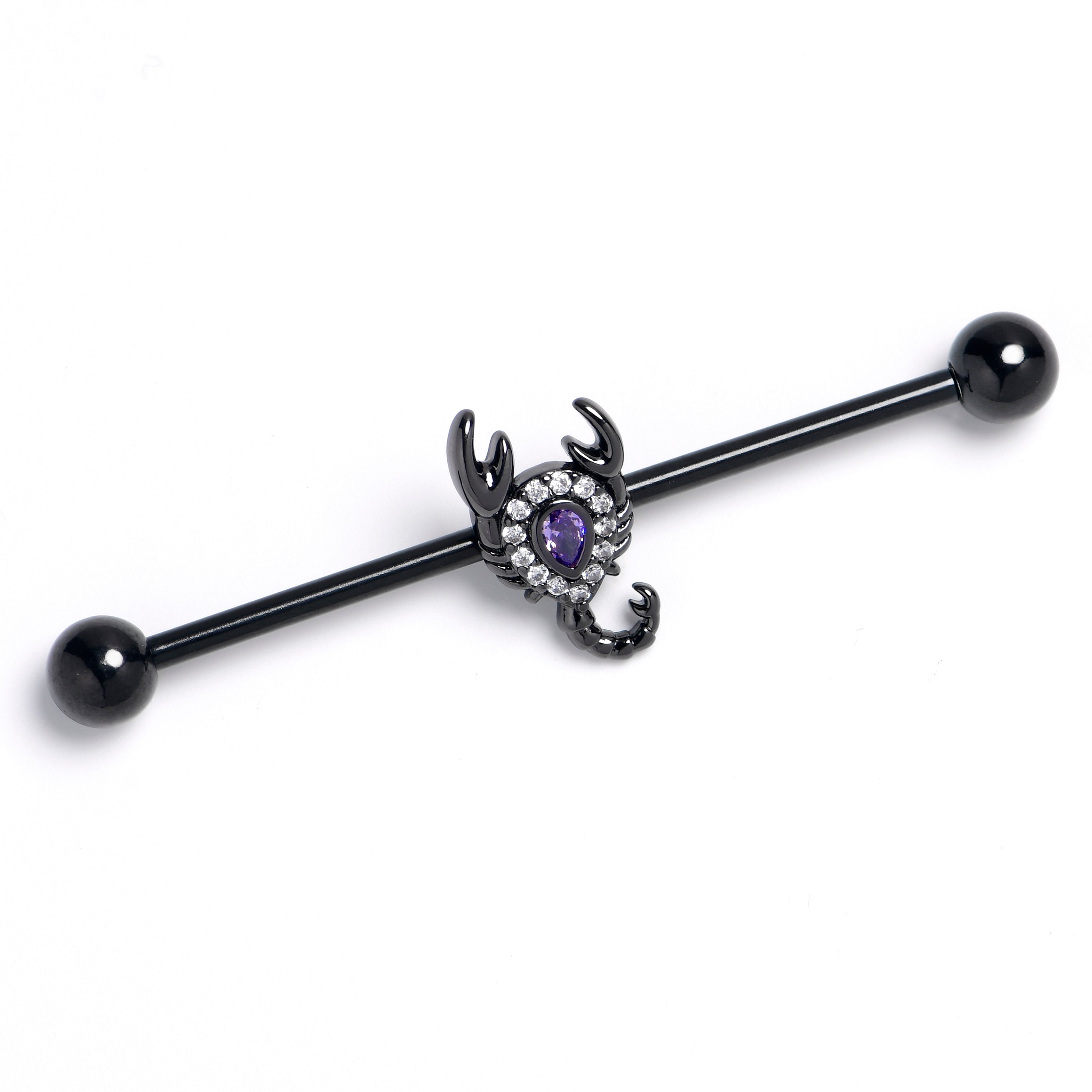 BodyCandy 14G Clear Purple Gem Black Goth Scorpion Industrial Barbell 38mm — main product shot