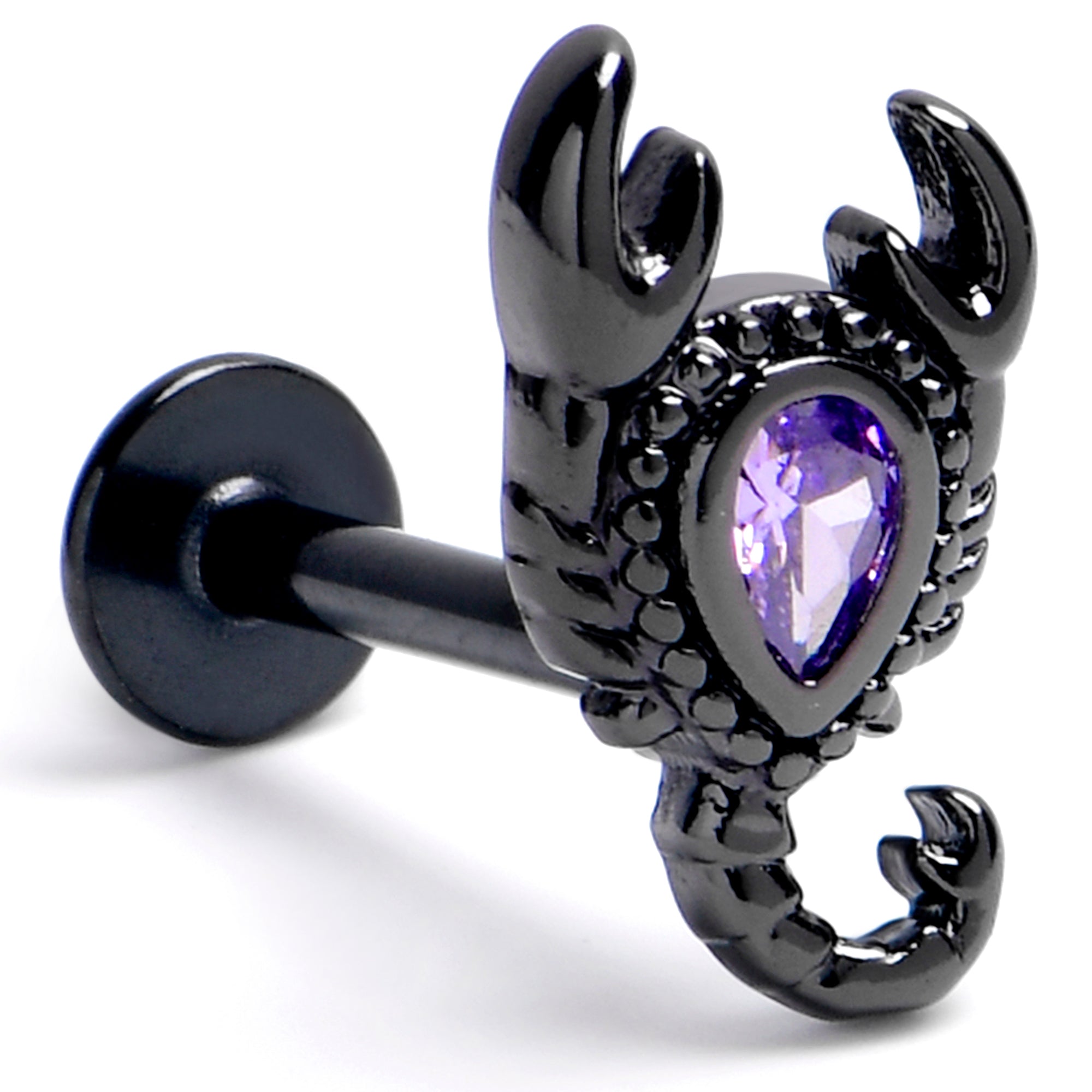 BodyCandy 16G 5/16 Purple CZ Gem Black Goth Scorpion Labret — main product shot