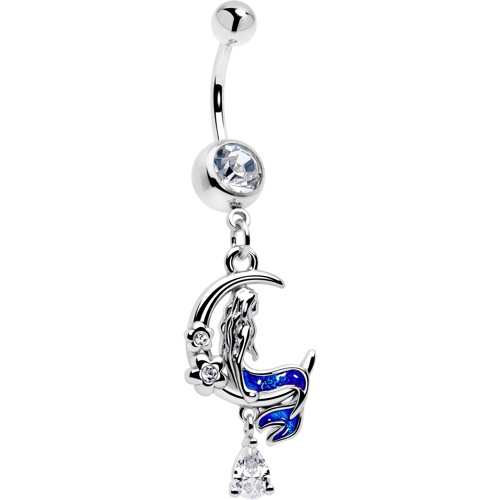 BodyCandy Clear Gem Floral Mermaid Moon Dangle Belly Ring — main product shot