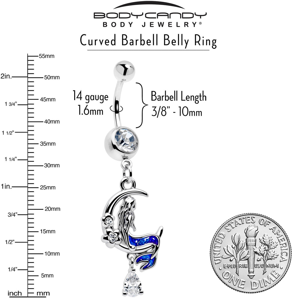 BodyCandy Clear Gem Floral Mermaid Moon Dangle Belly Ring — lifestyle context