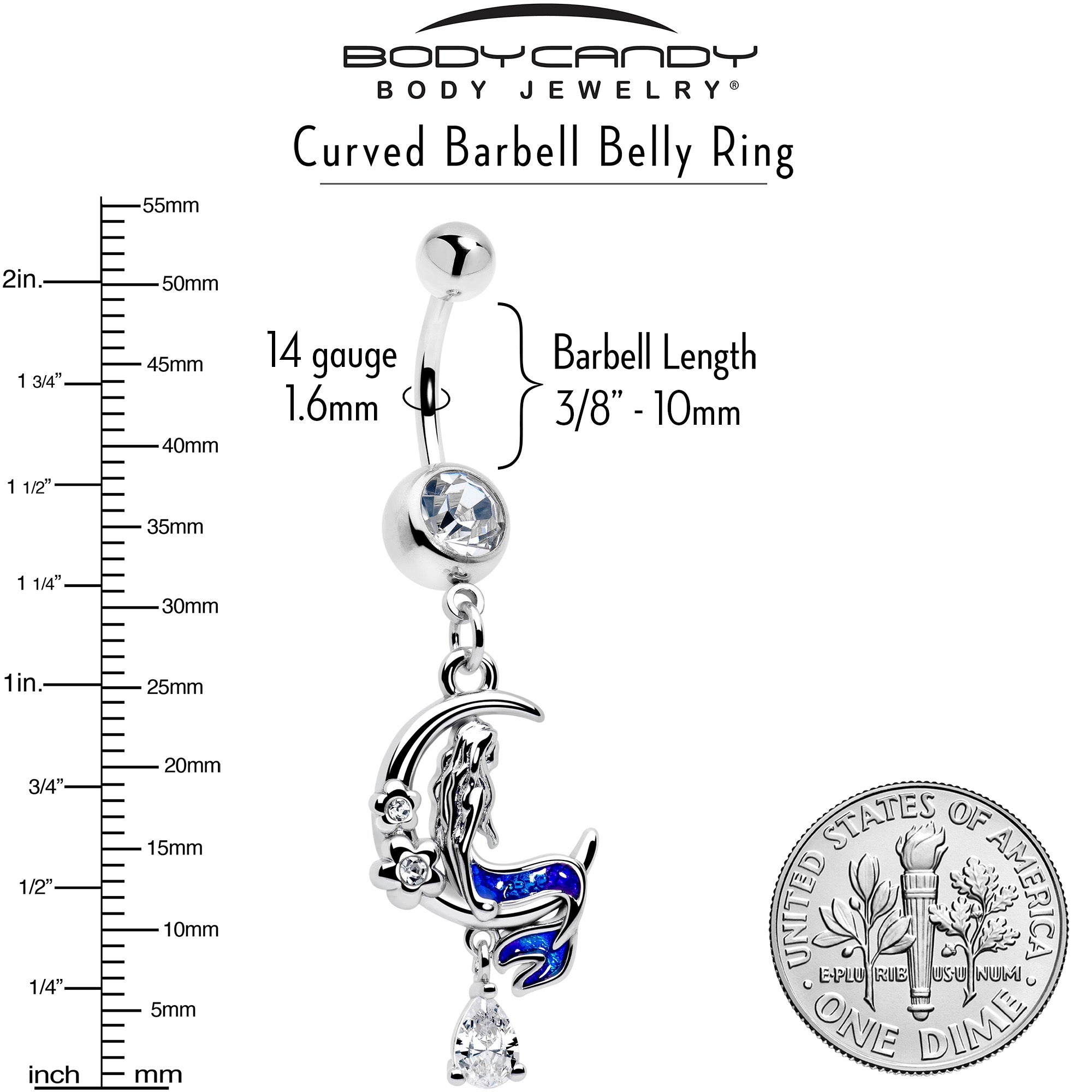 BodyCandy Clear Gem Floral Mermaid Moon Dangle Belly Ring — lifestyle context