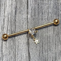 BodyCandy 14G Clear Gem Gold Tone Starry Saturn Dangle Industrial Barbell 38mm — main product shot