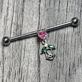 BodyCandy 14G Pink Gem Heart And Rose Dangle Industrial Barbell 38mm — main product shot