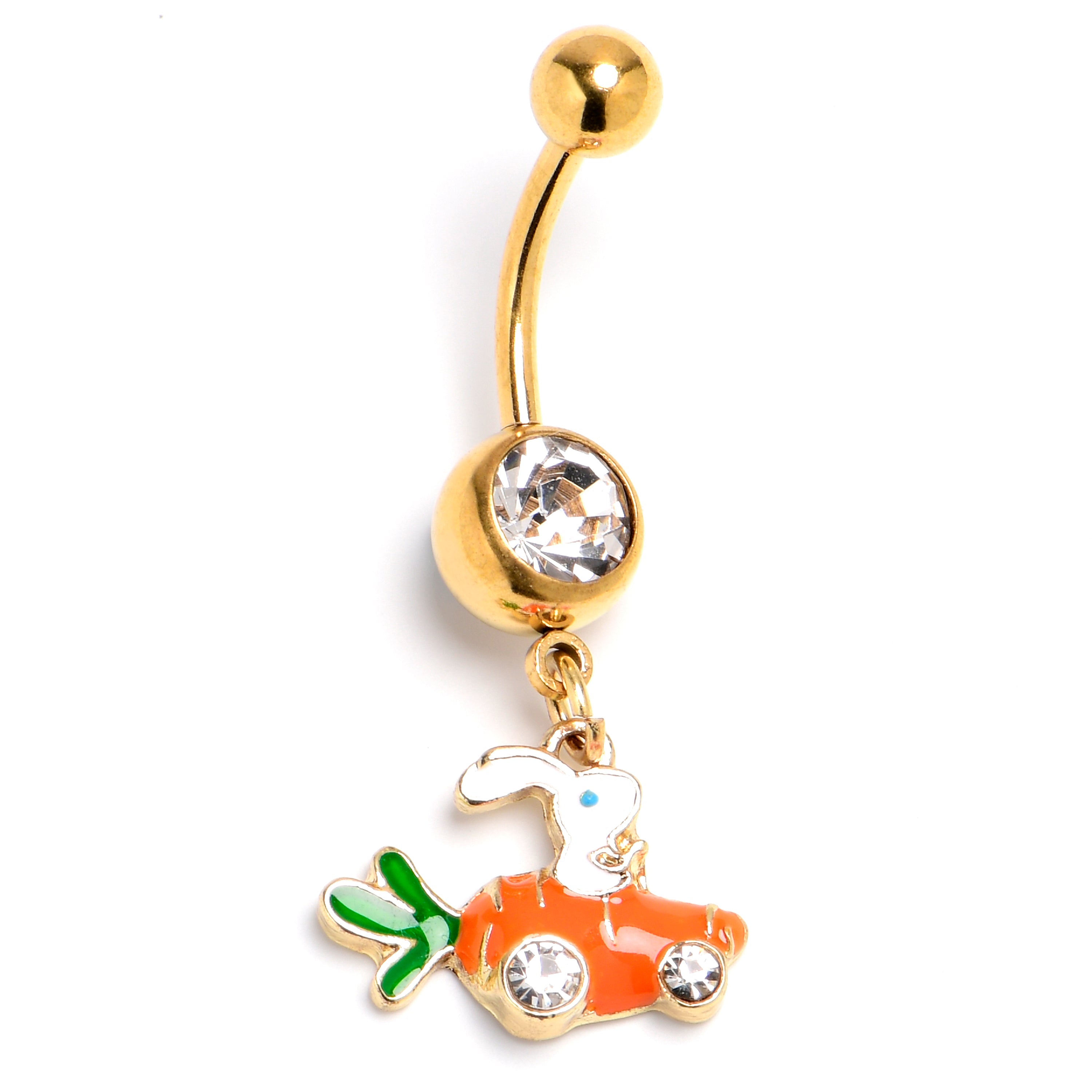 BodyCandy Clear Gem Gold Tone Rabbit Carrot Car Dangle Belly Ring — main product shot