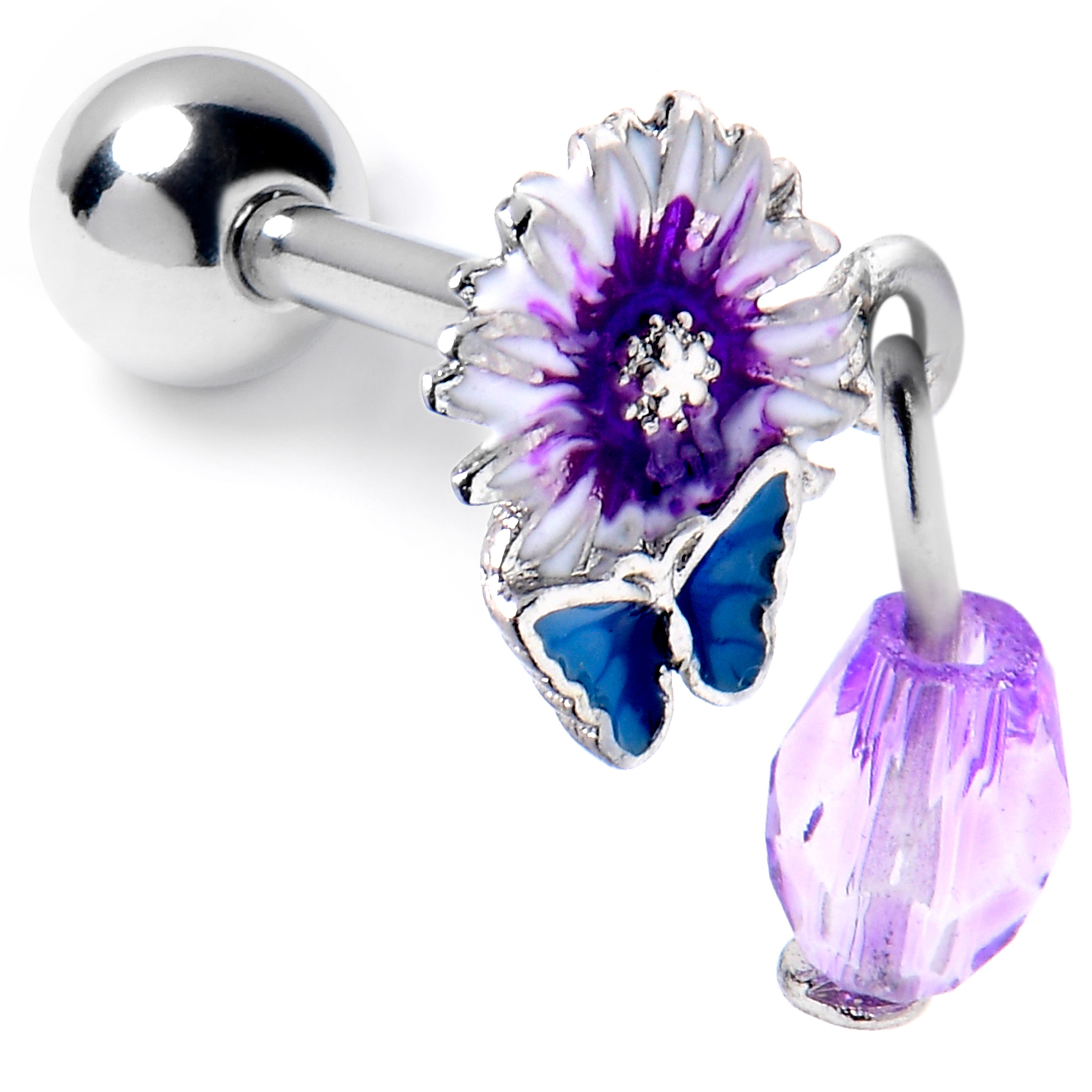 BodyCandy 16G 1/4 Purple Gem Passion Flower Butterfly Cartilage Earring — main product shot