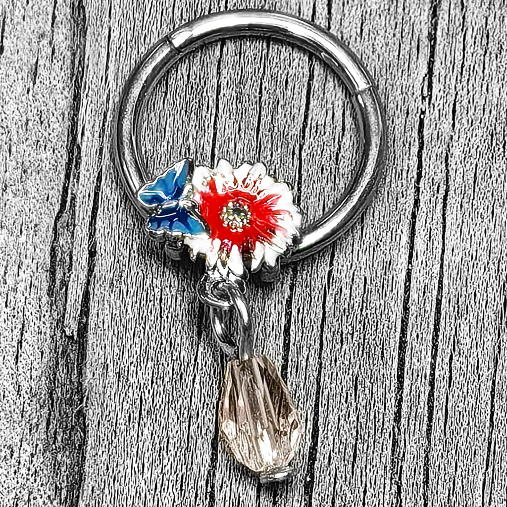 BodyCandy 16G 3/8 Clear Gem Passion Flower Butterfly Hinged Segment Ring — main product shot