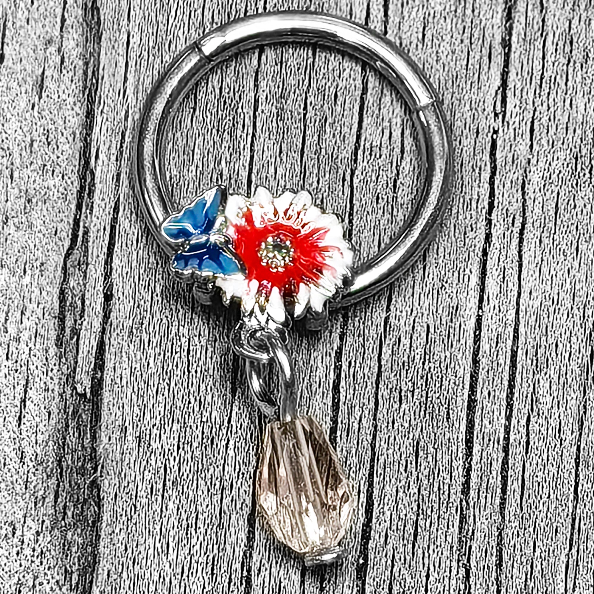 BodyCandy 16G 3/8 Clear Gem Passion Flower Butterfly Hinged Segment Ring — main product shot