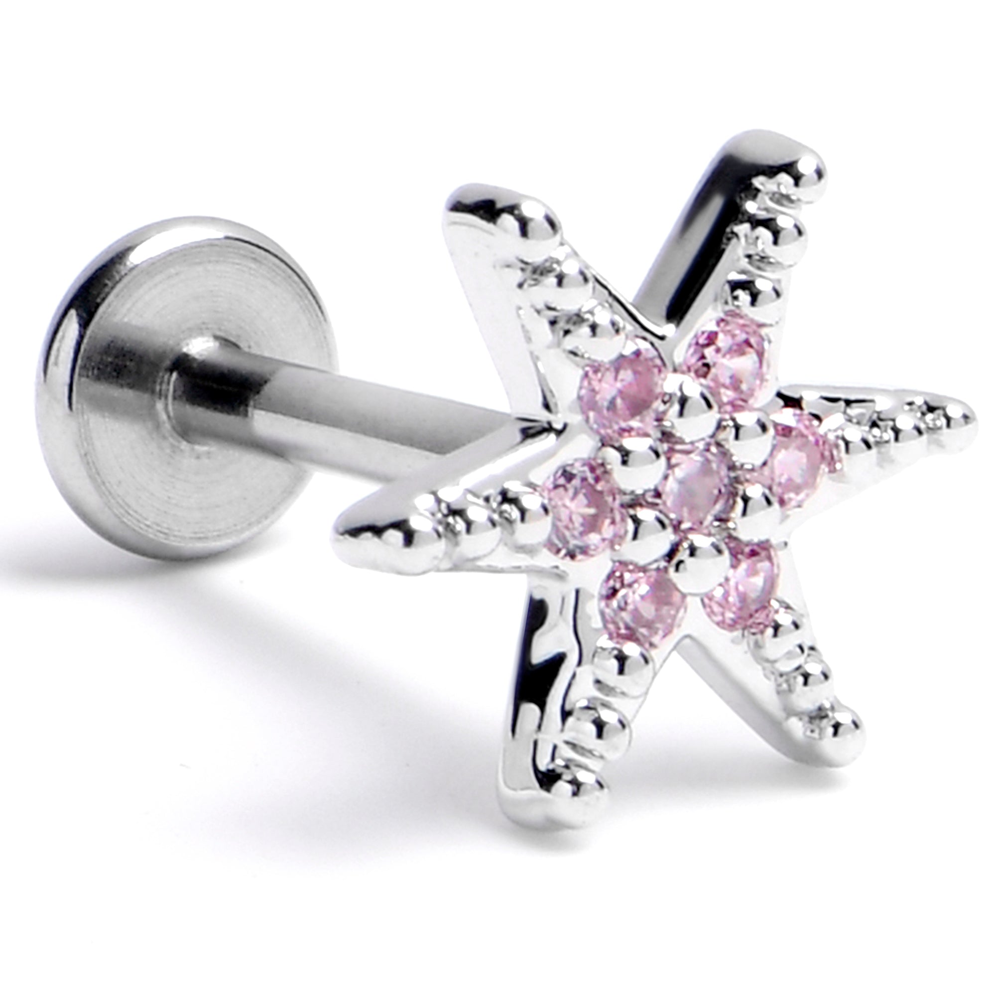 BodyCandy 16G 5/16 Pink CZ Gem Internally Threaded Lavish Star Labret Tragus — main product shot