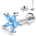 BodyCandy 16G 5/16 Blue CZ Gem Flower Fantastic Internally Threaded Labret — main product shot
