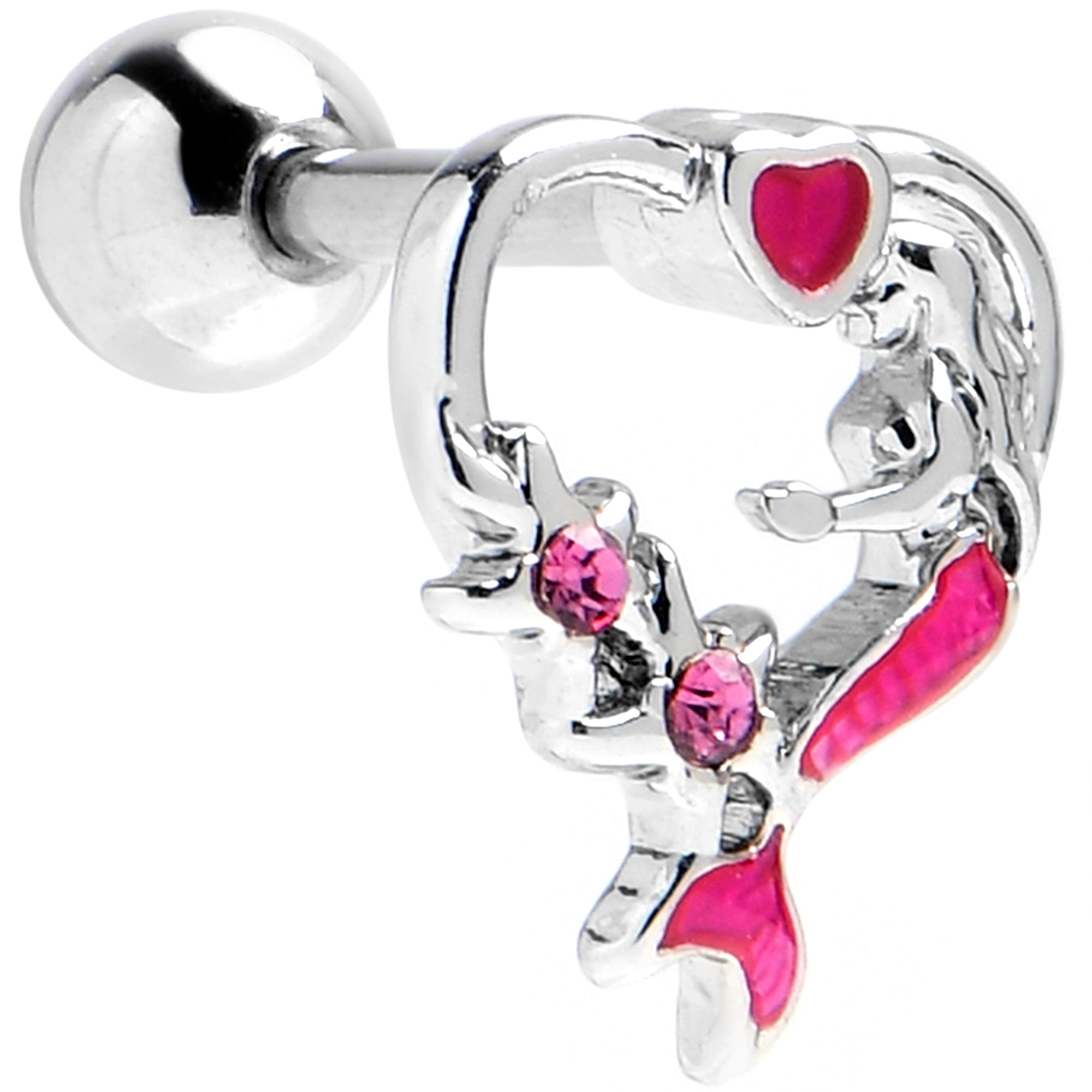 BodyCandy 16G 1/4 Pink Gem Mermaid Stars Heart Cartilage Tragus Earring — main product shot