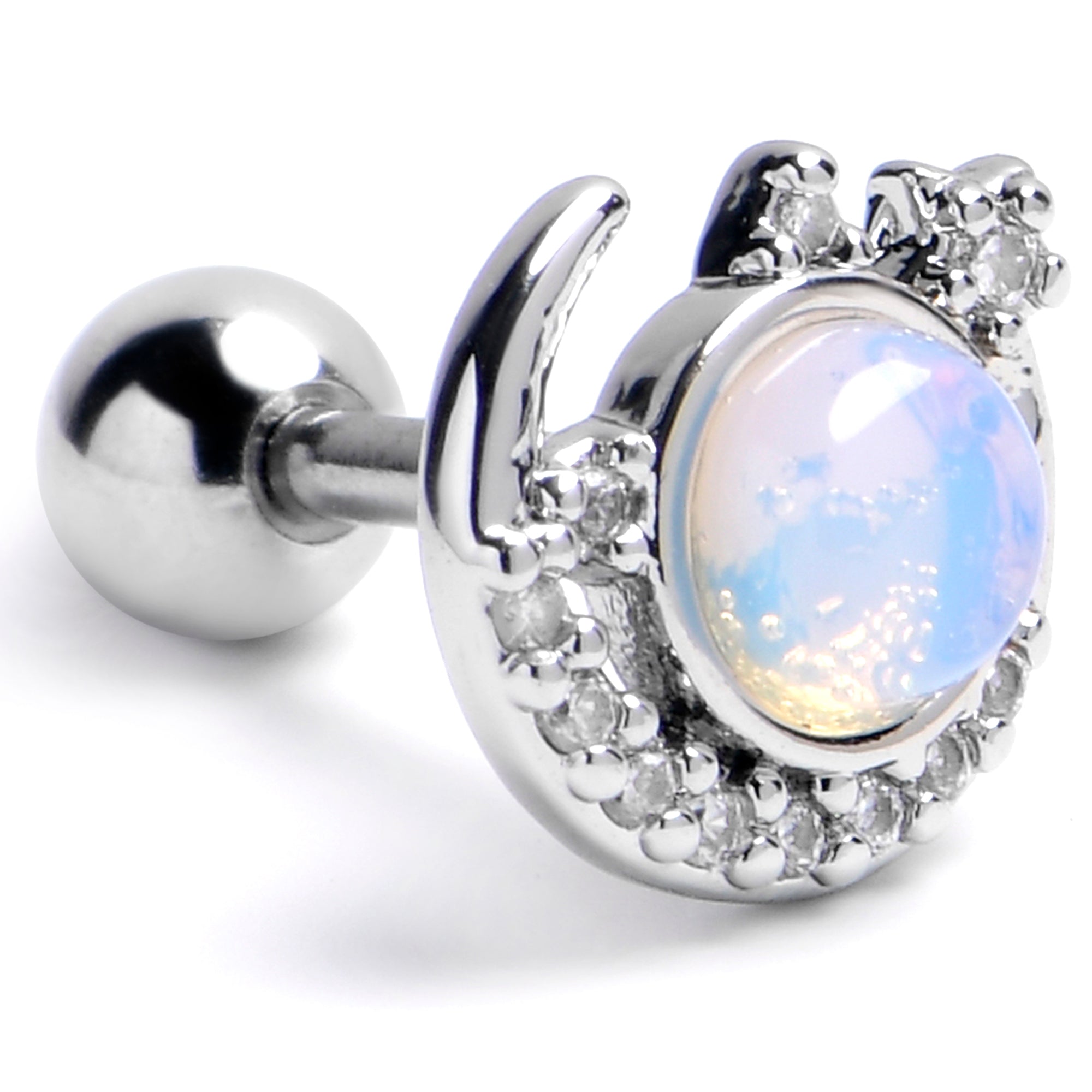 BodyCandy 16G 1/4 Blue Faux Opal Crescent Moon Heavenly Cartilage Earring — main product shot
