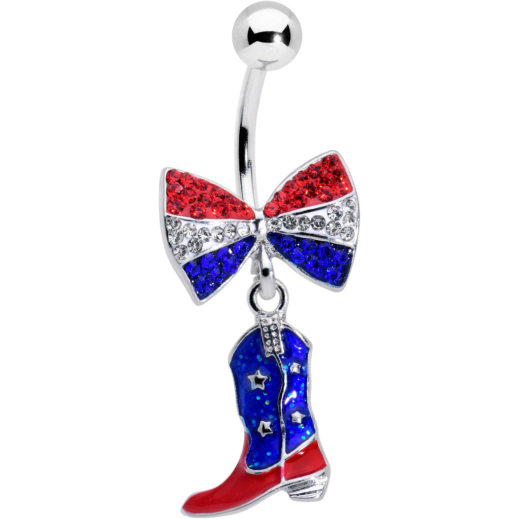 BodyCandy Red Blue Clear Gem Bow Cowboy Boot Patriotic Dangle Belly Ring — main product shot