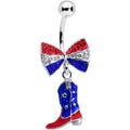 BodyCandy Red Blue Clear Gem Bow Cowboy Boot Patriotic Dangle Belly Ring — main product shot
