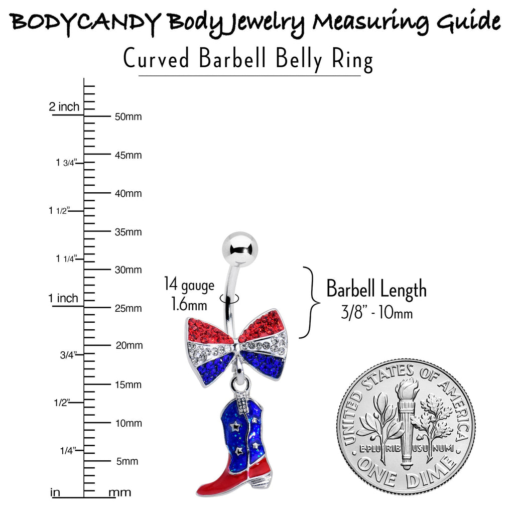 BodyCandy Red Blue Clear Gem Bow Cowboy Boot Patriotic Dangle Belly Ring — lifestyle context