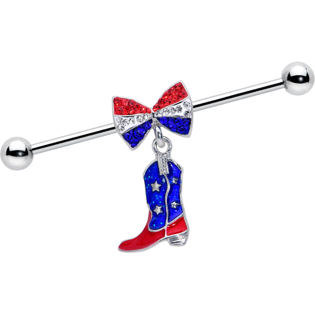 BodyCandy 14G Red Blue Gem Bow Cowboy Boot Patriotic Industrial Barbell 38mm — main product shot