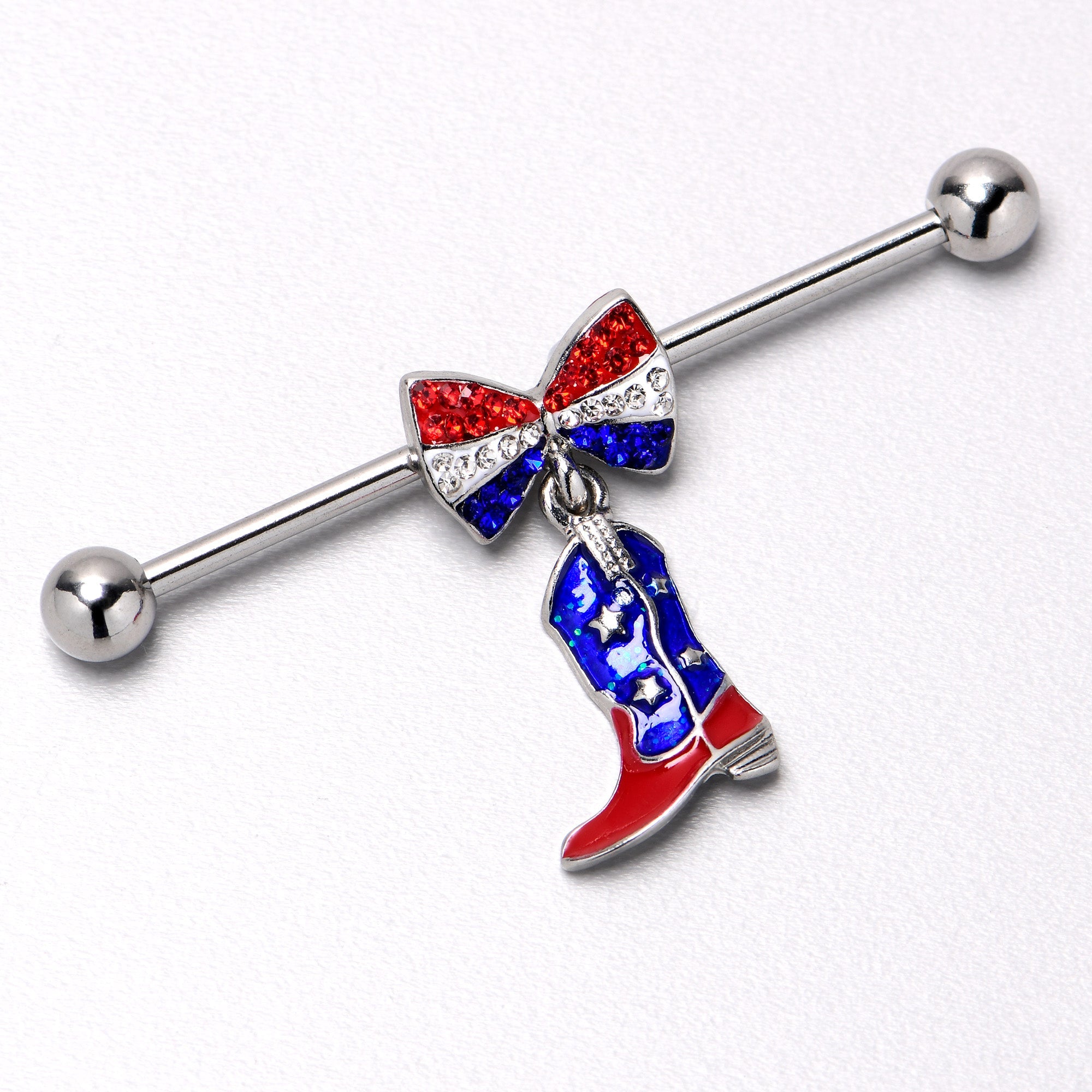 BodyCandy 14G Red Blue Gem Bow Cowboy Boot Patriotic Industrial Barbell 38mm — alternative angle