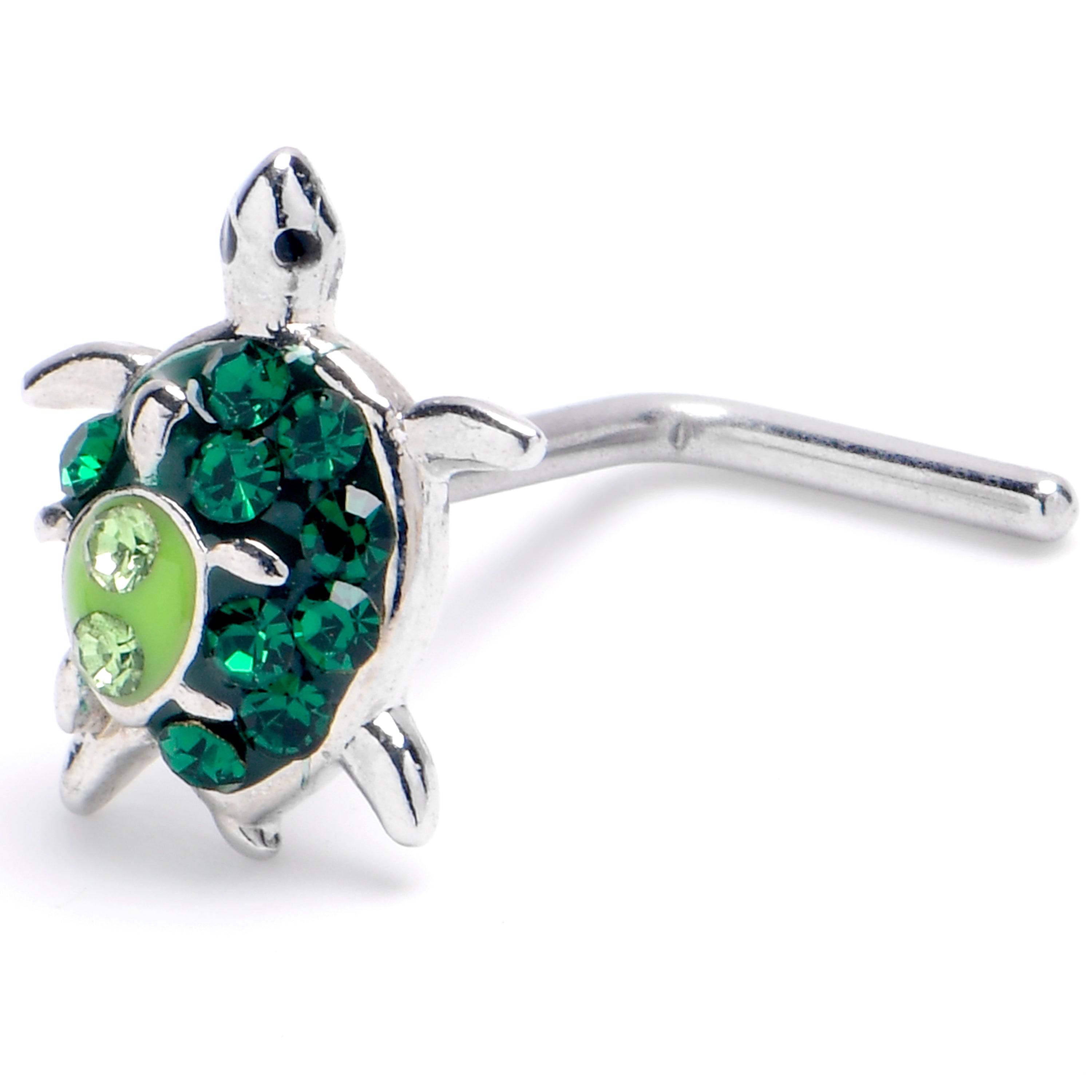 BodyCandy 20G 1/4 Green Gem Turtle World L Shape Nose Ring — main product shot