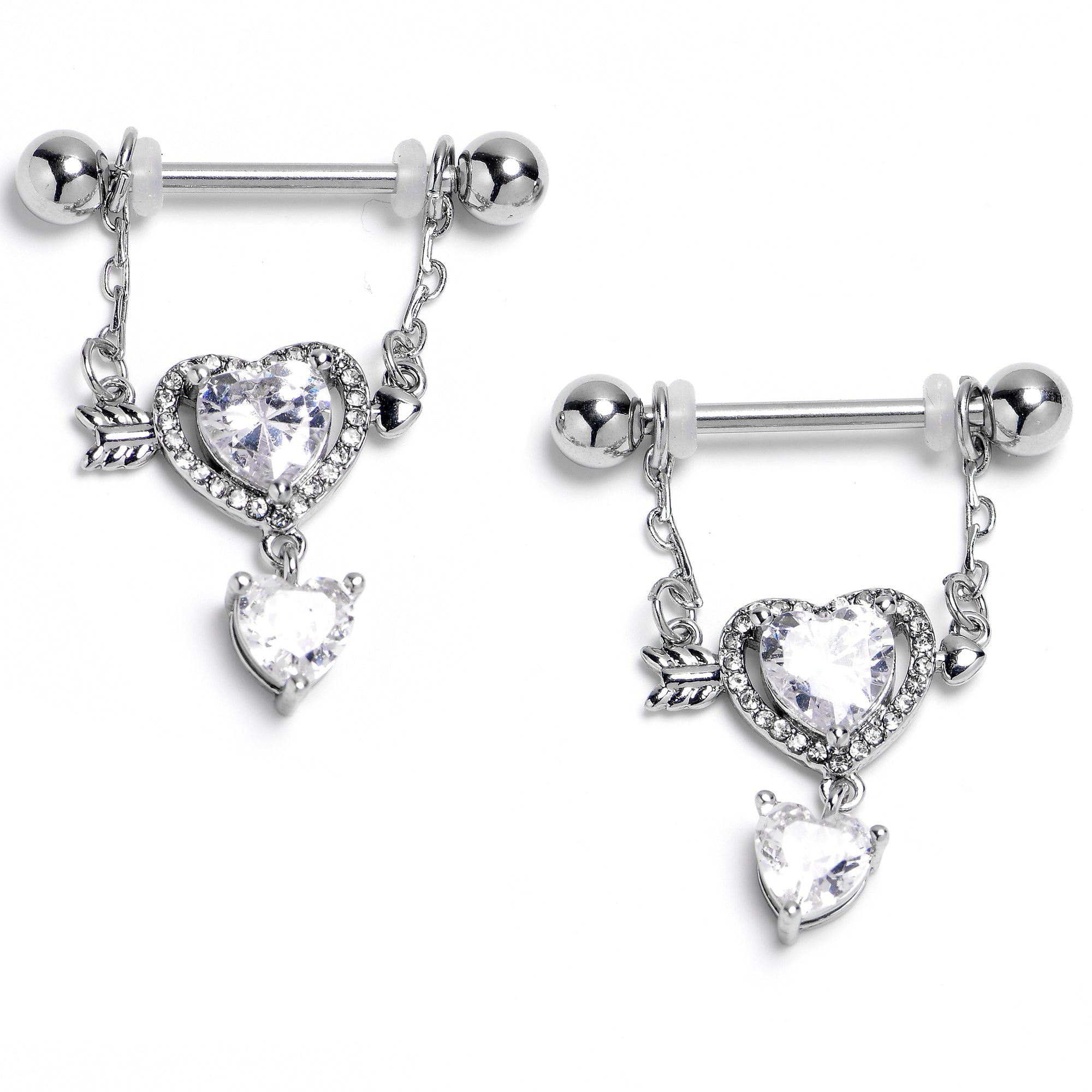 BodyCandy 14G Fusion of Love Arrow Heart Dangle Nipple Ring Set — main product shot