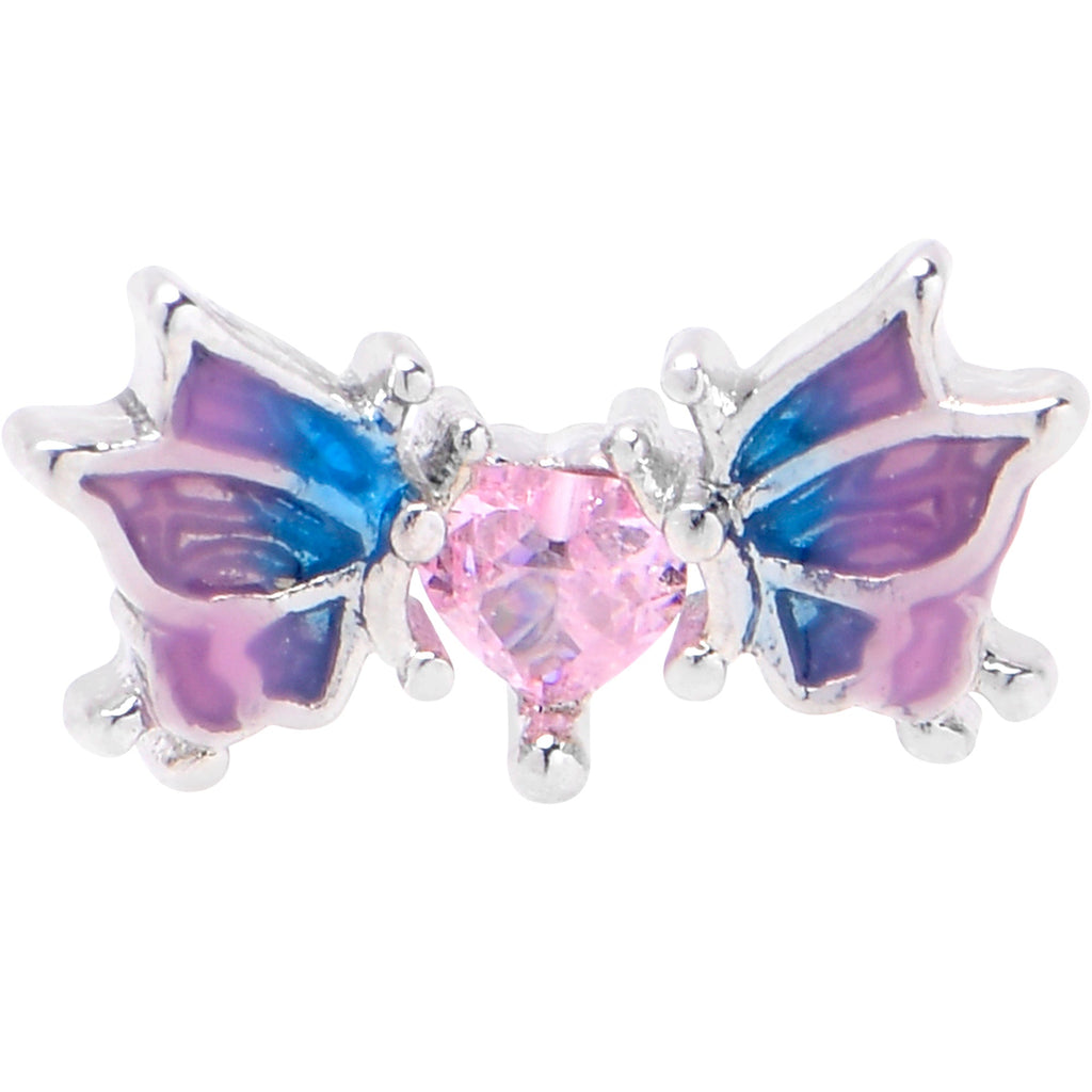 BodyCandy 16G 5/16 Pink CZ Gem Heart Butterfly Labret Monroe Tragus — detail close-up