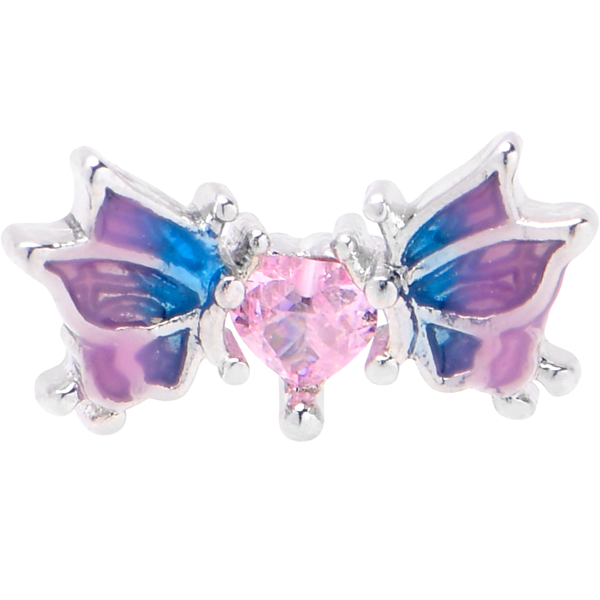 BodyCandy 16G 5/16 Pink CZ Gem Heart Butterfly Labret Monroe Tragus — detail close-up