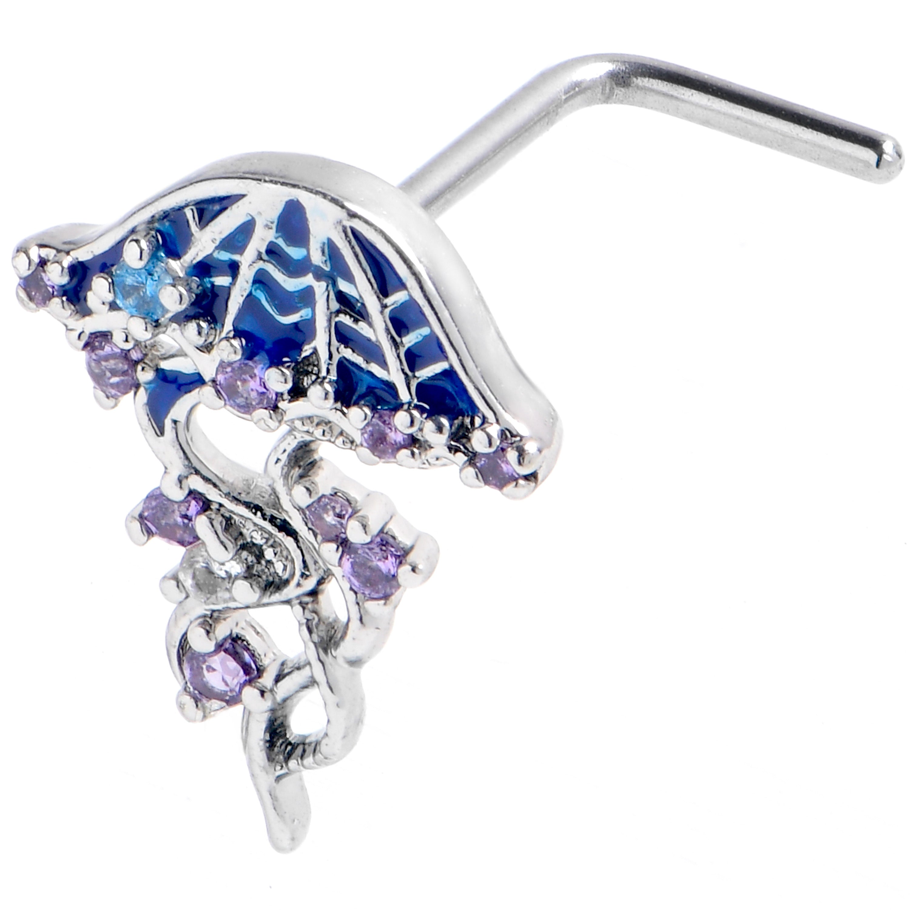BodyCandy 20G 1/4 Purple Blue Gem Jellyfish Blue L Shape Nose Ring — main product shot