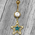 BodyCandy Clear Blue Gem Gold Tone Starry Glam Dangle Belly Ring — main product shot