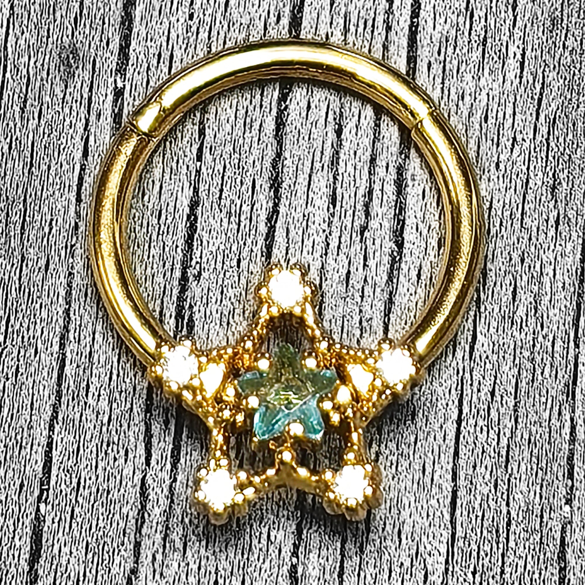 BodyCandy 16G 3/8 Blue Clear Gem Gold Tone Starry Glam Hinged Segment Ring — main product shot