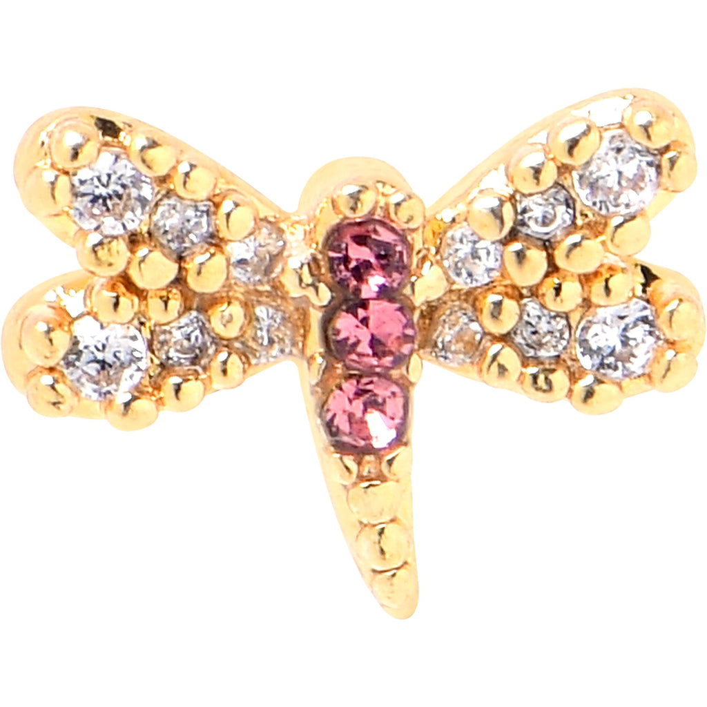 BodyCandy 20G 1/4 Pink Clear Gem Dragonfly Drama L Shape Nose Ring — detail close-up