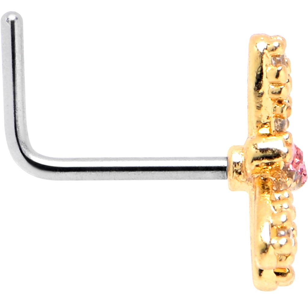BodyCandy 20G 1/4 Pink Clear Gem Dragonfly Drama L Shape Nose Ring — lifestyle context