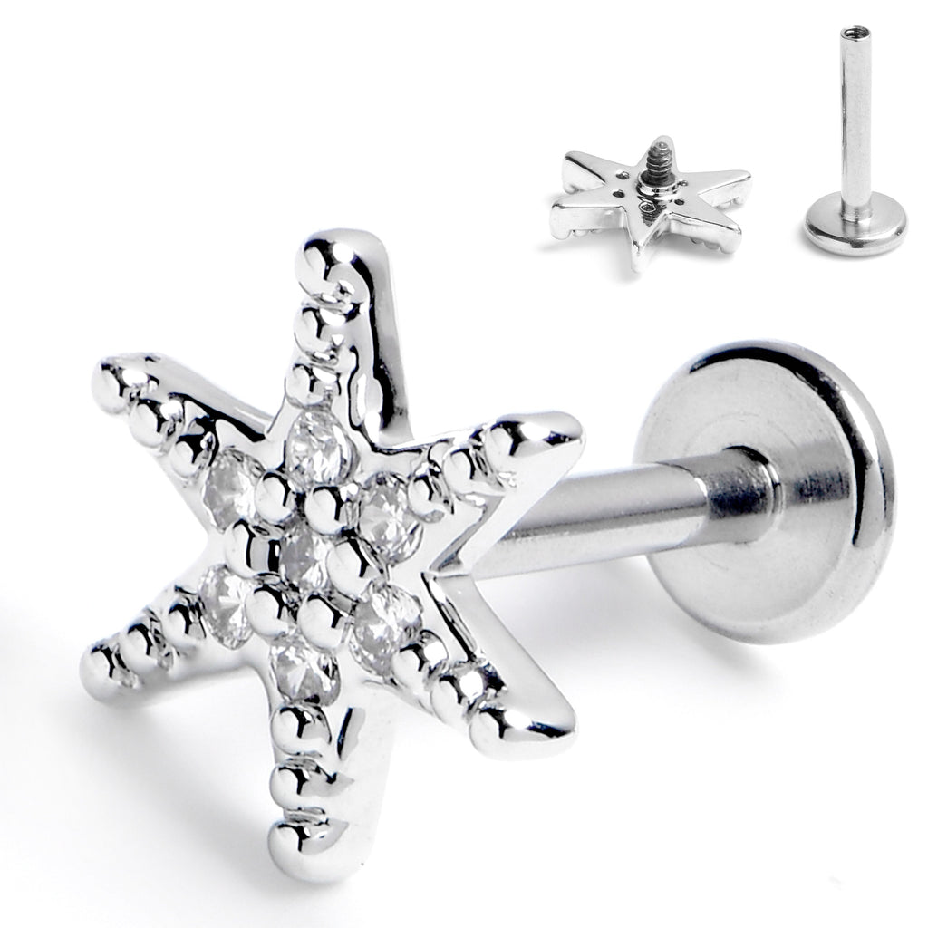 BodyCandy 16G 5/16 Clear CZ Gem Lavish Star Internally Threaded Labret Tragus — main product shot