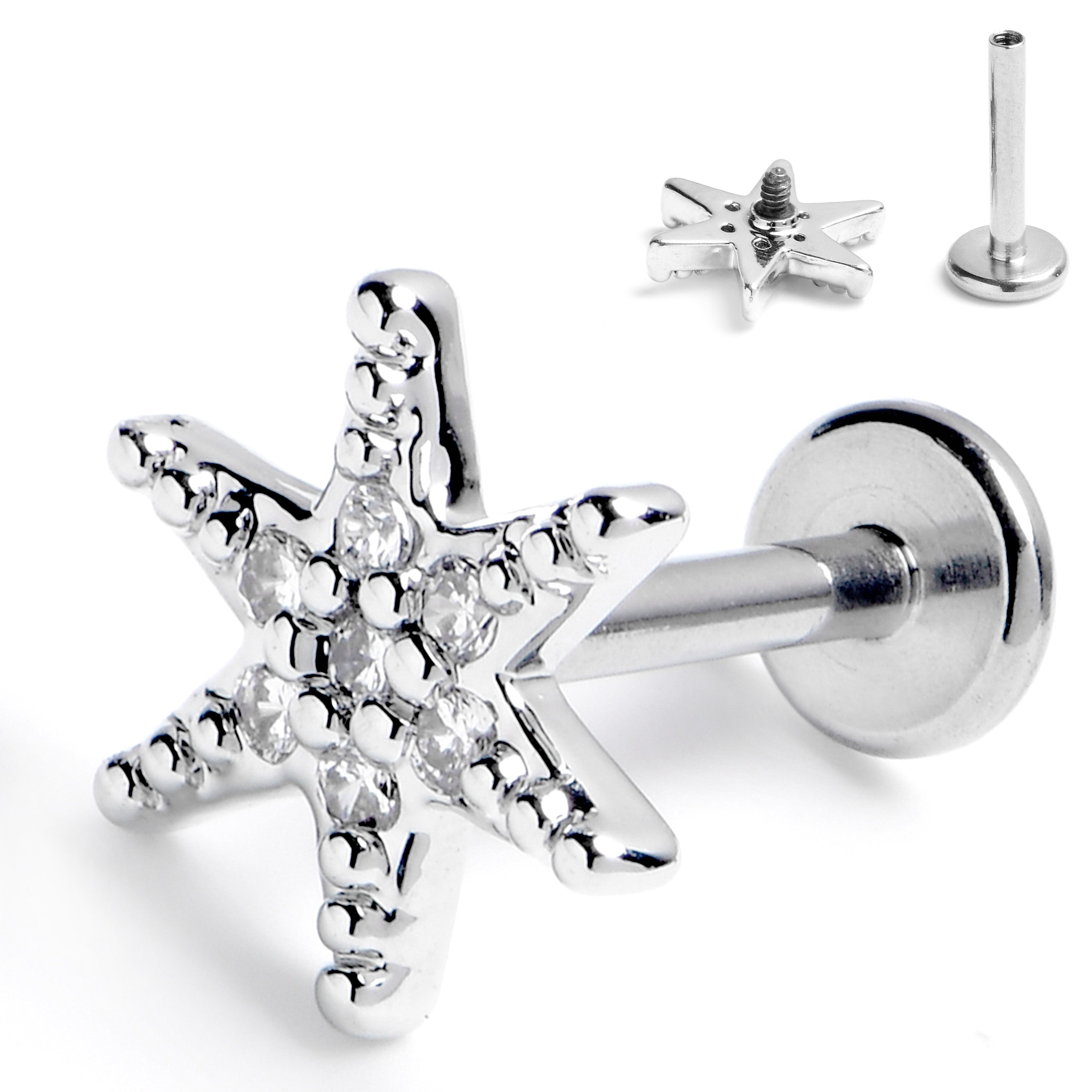 BodyCandy 16G 5/16 Clear CZ Gem Lavish Star Internally Threaded Labret Tragus — main product shot
