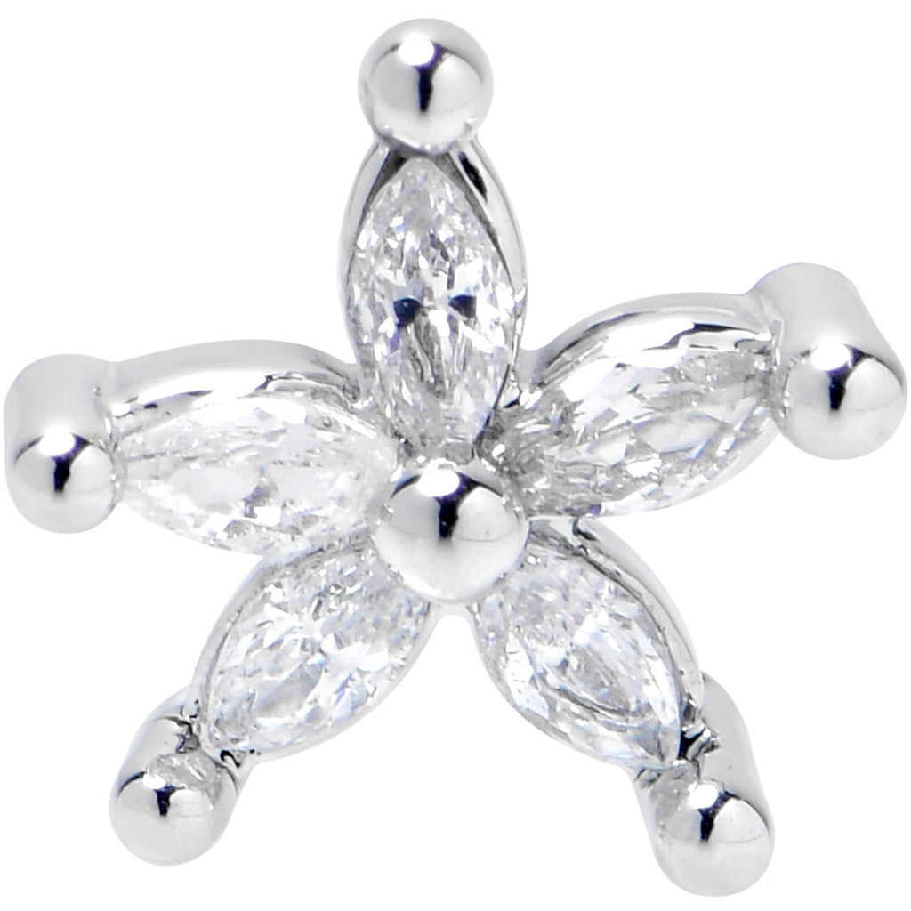 BodyCandy 16G 5/16 Clear CZ Gem Flower Fantastic Internally Threaded Labret — detail close-up