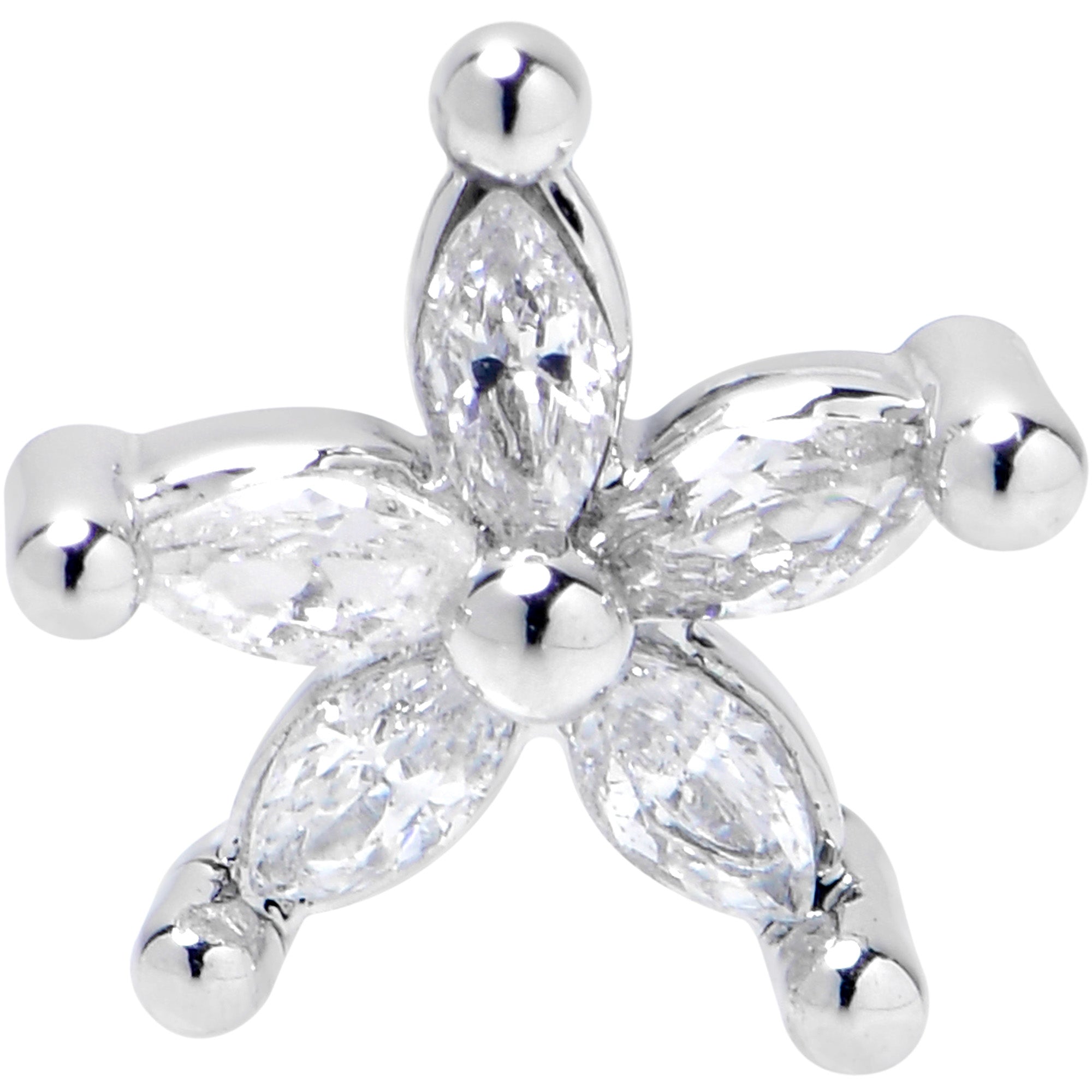 BodyCandy 16G 5/16 Clear CZ Gem Flower Fantastic Internally Threaded Labret — detail close-up